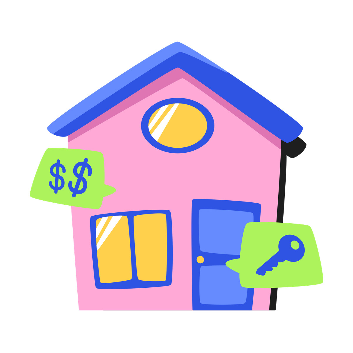 Bouncy 스타일의 House and speech bubbles with a dollar sign key 애니메이션 일러스트레이션 GIF, Lottie(JSON), AE로 다운로드