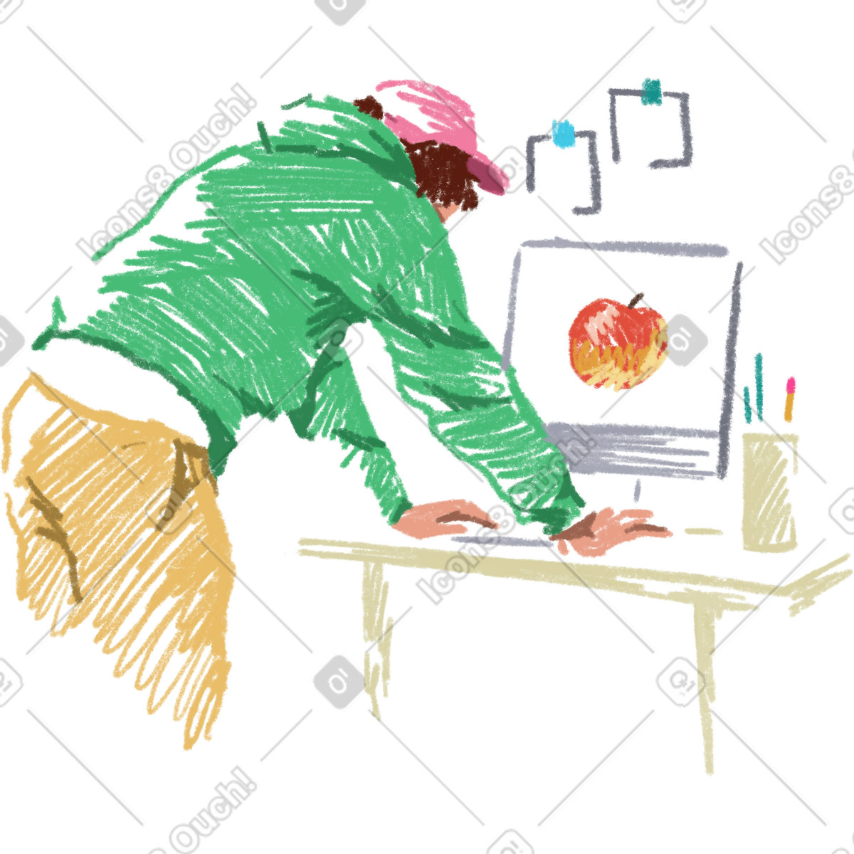 Ilustração de Jovem trabalhando no laptop em estilo Sketchbook para baixar em PNG, SVG