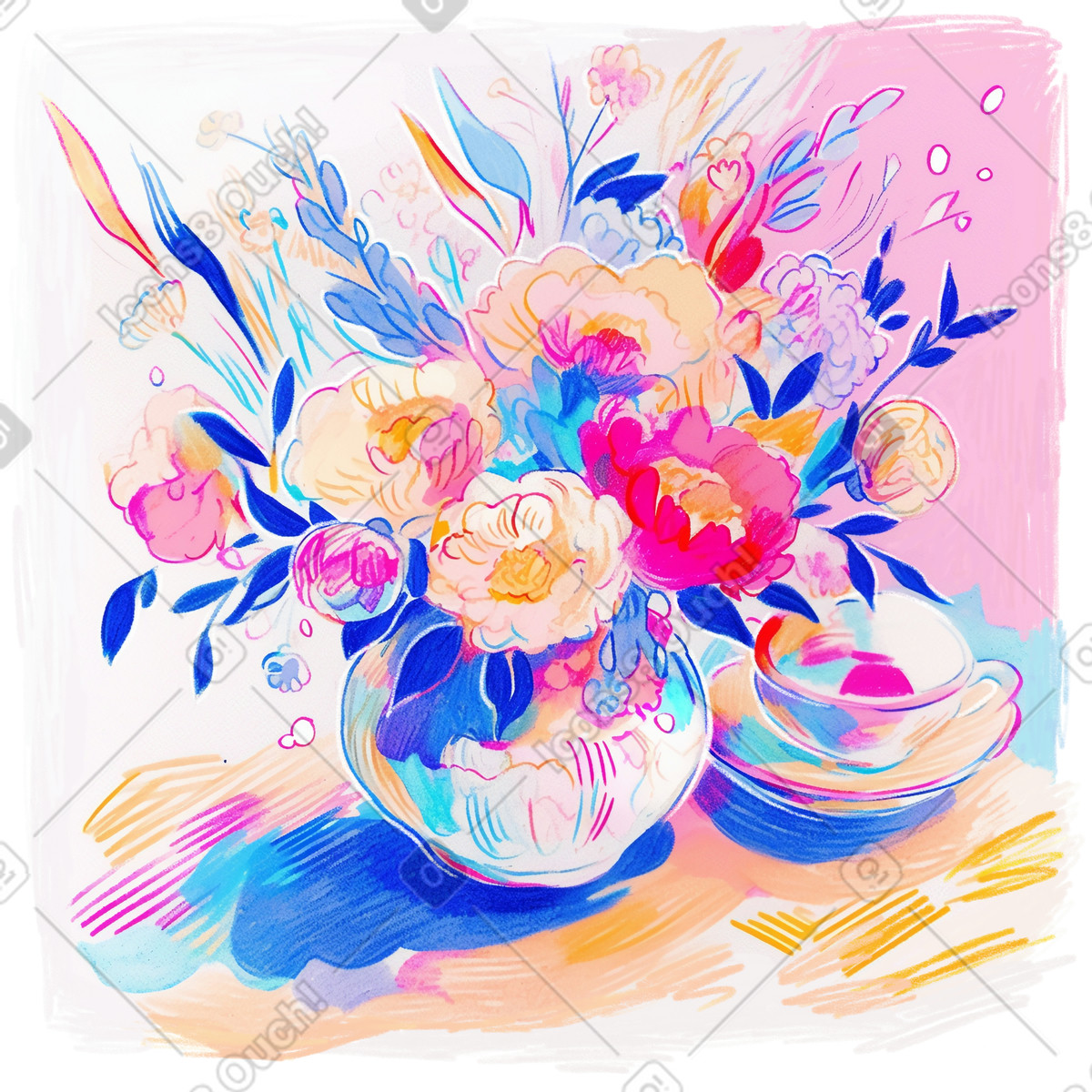Illustration Pencil drawing of flowers in vase dans le style Fuchsia à télécharger aux formats PNG, SVG