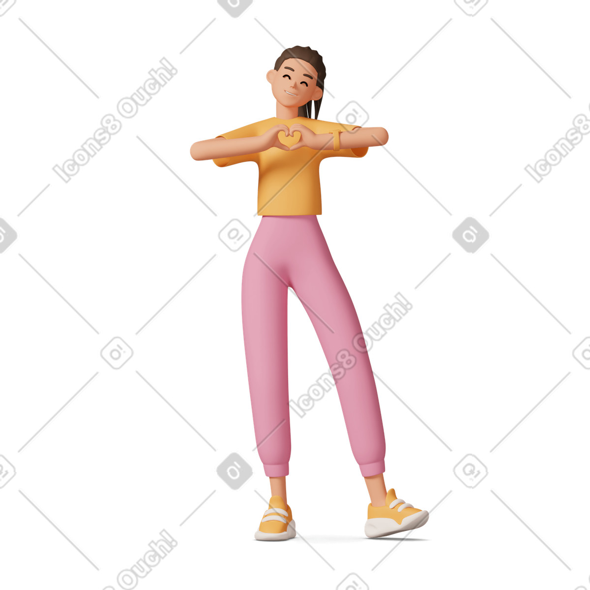 Ragazza che mostra il cuore con le mani illustrazione in stile 3D Casual life scarica in PNG, SVG