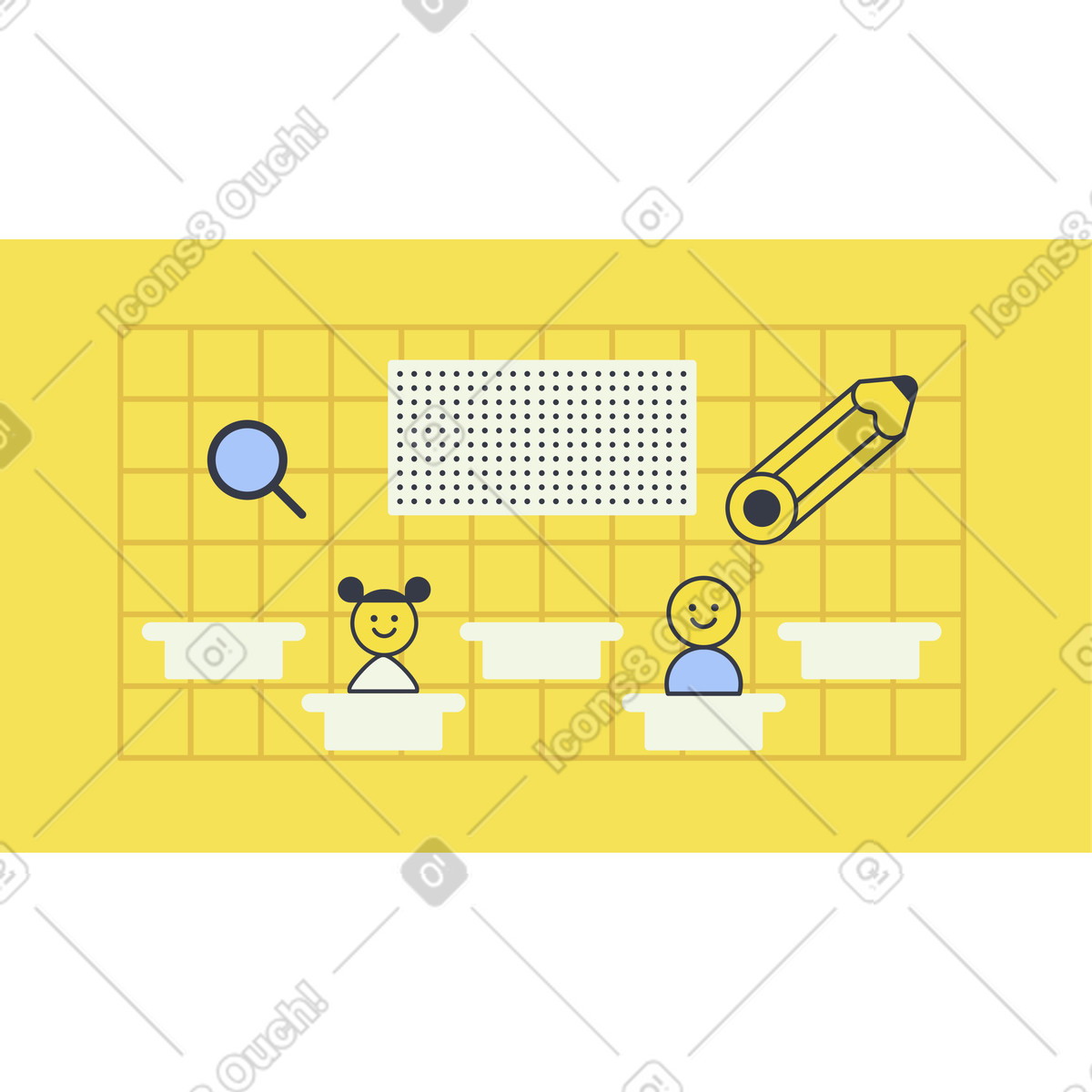 Kids sitting at school desks in classroom, Educational activity learning environment illustration Abstract style download PNG, SVG