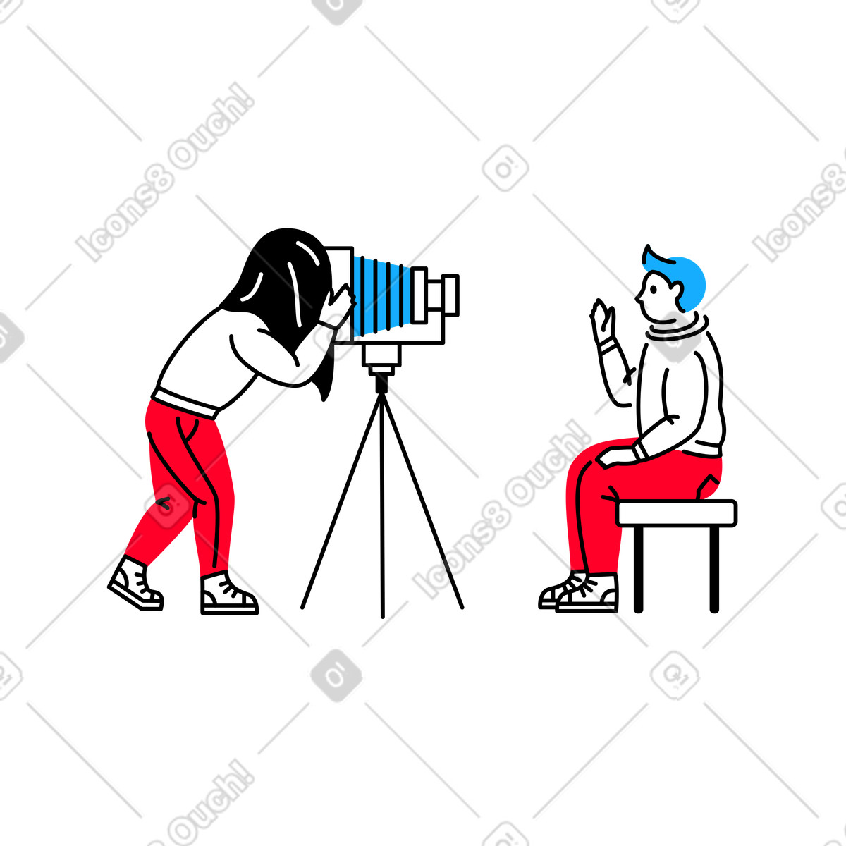 Ilustração de Homem posando com a mão levantada para um fotógrafo se inscrever em no estilo Transistor baixar em PNG, SVG