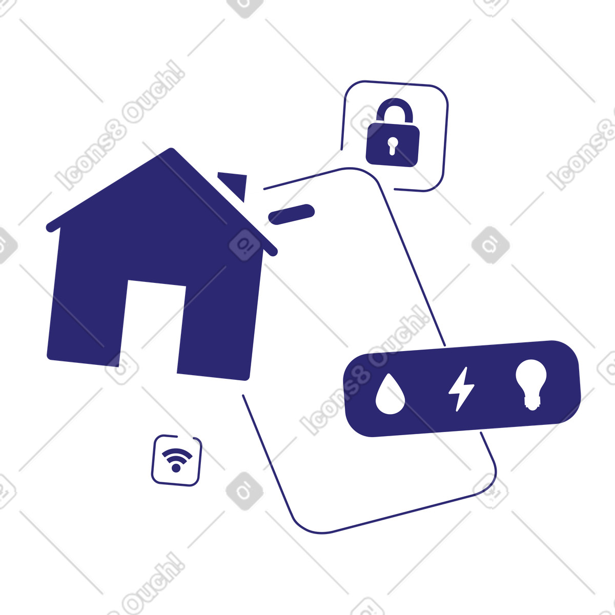 Smart home control unit on the phone illustration in Cut style download in PNG, SVG