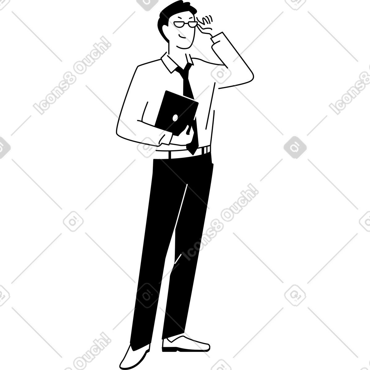 Ilustración Hombre exitoso con gafas y una tableta en estilo Weekday a descargar en PNG SVG