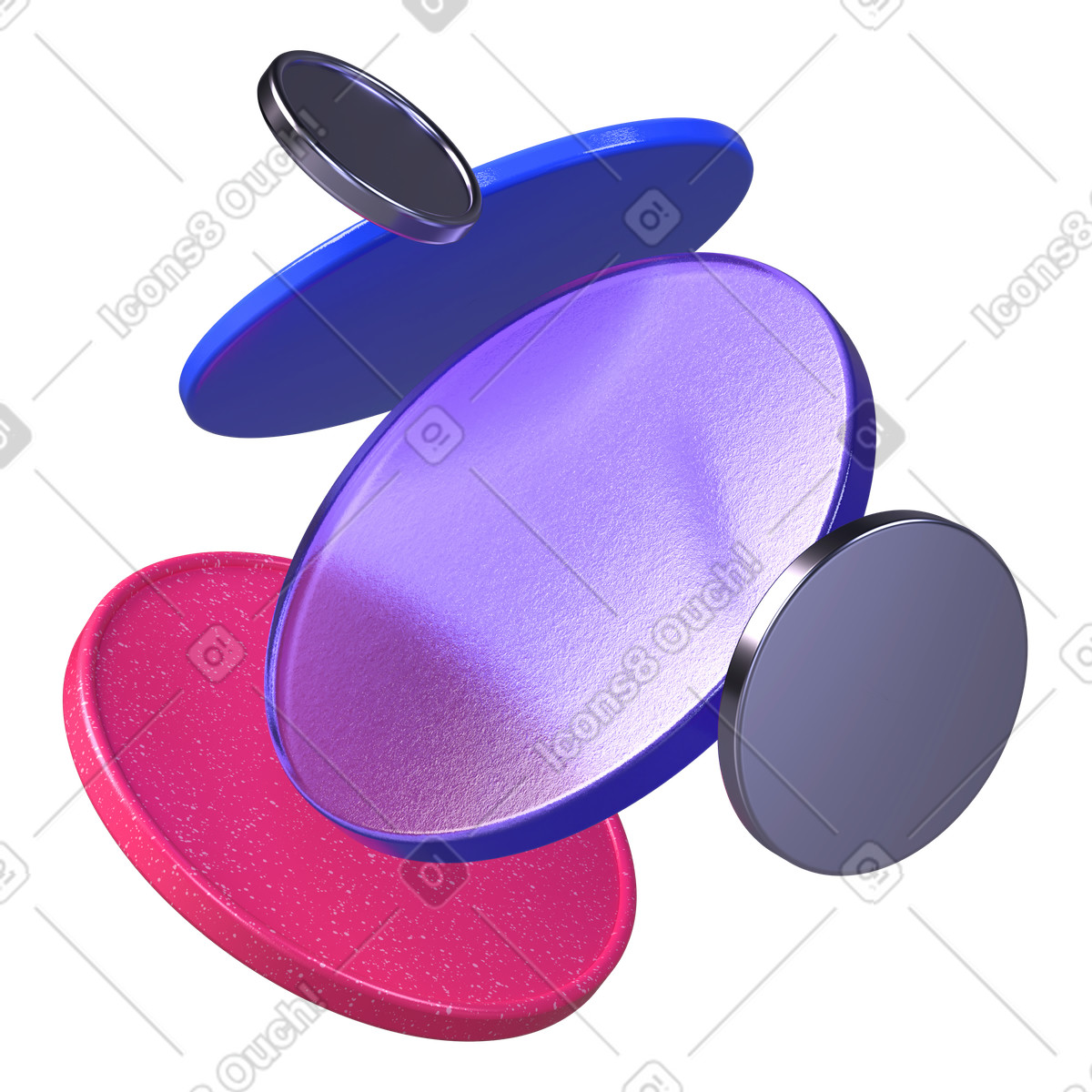 Compostition of floating lenses in vibrant colors illustration 3D Boost style download PNG, SVG