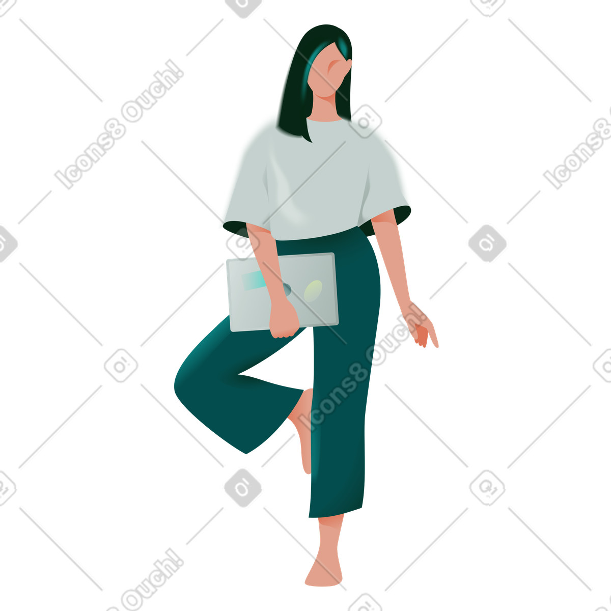 Remote worker with laptop standing casually, work from home lifestyle illustration in Office style download in PNG, SVG