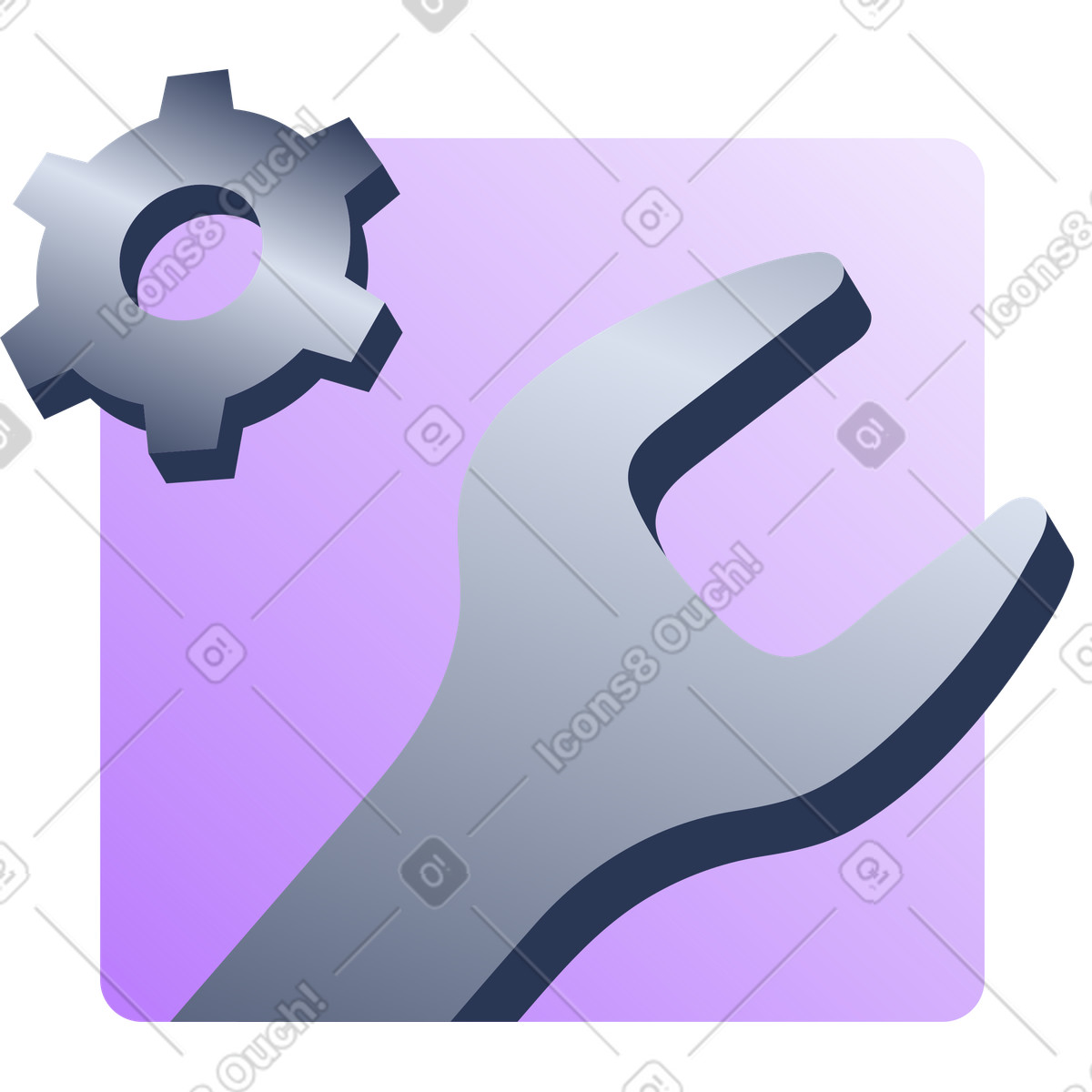Wrench and gear, system settings and tools, technical support and maintenance illustration in PNG, SVG