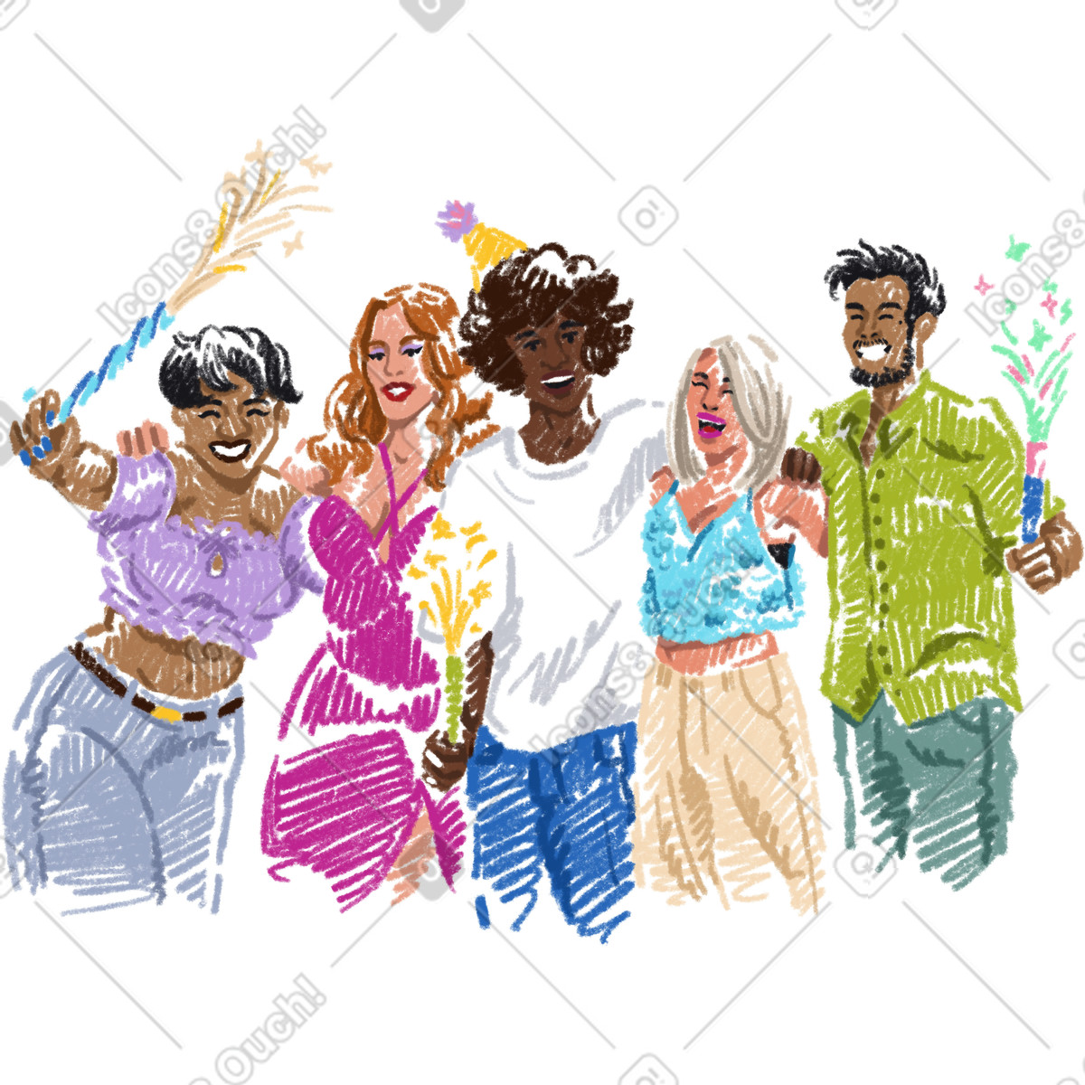 Ilustração de Friends having a party em no estilo Sketchbook para baixar em PNG, SVG