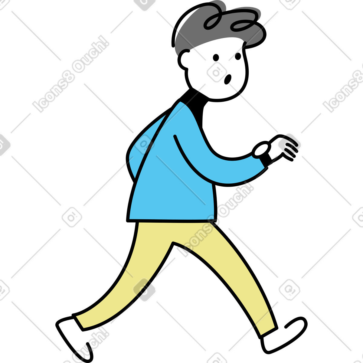 Ilustração animada de Homem apressado olhando para o relógio em no estilo Mochi baixar em GIF, Lottie (JSON), AE