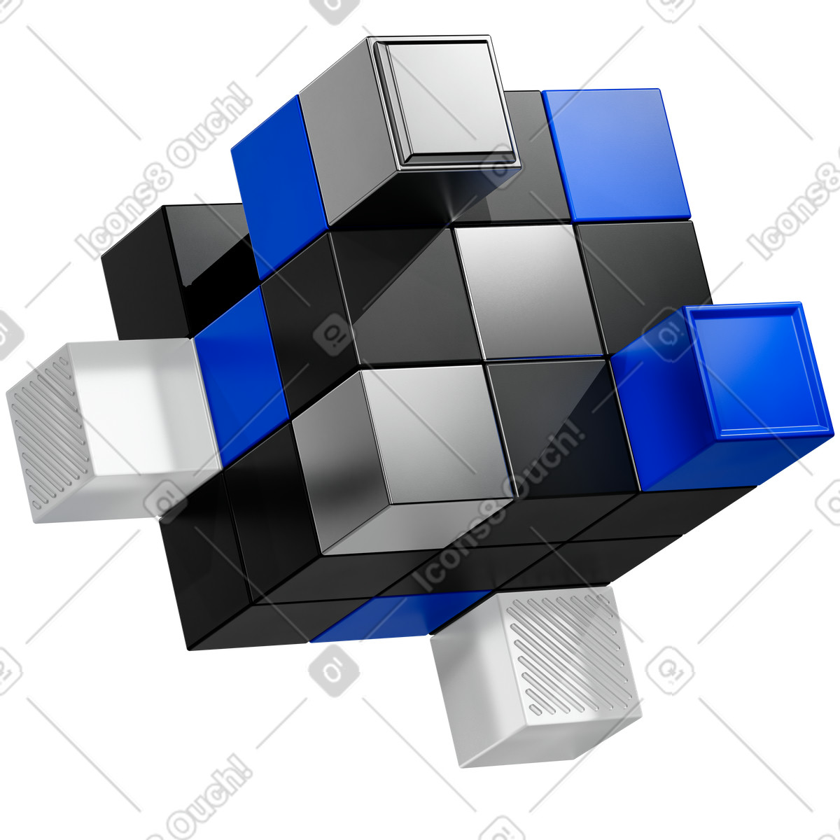 3D Pro スタイルの Cube structure with blue and silver blocks forming technology concept のイラストをPNG、SVG形式でダウンロード