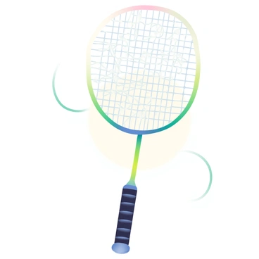 A close-up view of a badminton racket is displayed, focusing on the intricate details of the strings and grip handle. The strings are tightly woven, creating a crisscross pattern, and glimmer subtly in the light. The grip handle, wrapped in a textured black material, provides a firm hold and is adorned with a small logo at the base. The background is softly blurred, emphasizing the racket's features while allowing the details of the strings and grip to stand out vividly.