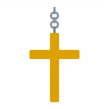 A cross pendant hanging from a delicate chain, resting on a white lace tablecloth.