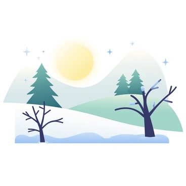 A full moon with a luminous glow is casting its light over a tranquil winter landscape. The snow-covered ground glistens under the moonlight, creating a serene atmosphere. In the foreground, there are bare trees with delicate branches dusted with frost. In the background, a gentle slope leads to a cluster of pine trees, their dark green needles contrasting with the white snow. The night sky is clear, and stars twinkle faintly around the moon, enhancing the calmness of the scene.