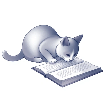 A cat with soft fur is positioned beside an open book. Its nose is gently touching the pages, as if savoring the scent of the paper and ink. The cat’s ears are perked up, indicating curiosity and attentiveness. The book features printed text and is lying on a flat surface, with some pages slightly turned as if they were just read. The scene captures a moment of quiet exploration and engagement with the surroundings.