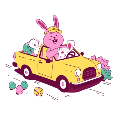 A bunny driving a taxi service for other Easter animals