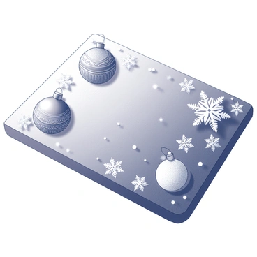 A mat designed for the holiday season. It features a variety of holiday ornaments, intricately detailed with various shapes and patterns. Snowflakes, each uniquely crafted, are scattered throughout the surface, creating a harmonious festive look. The ornaments and snowflakes are arranged in a balanced manner, enhancing the overall appeal of the mat.