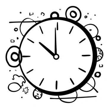 A large, round clock is prominently displayed, featuring intricate designs on its face. The hands of the clock are in motion, indicating the passage of time as they move steadily forward. There are distinct hour and minute hands, each pointing to different numbers on the clock face. The background is filled with abstract elements that symbolize the flow of time, such as swirling lines and scattered gears, enhancing the theme of movement and progression.
