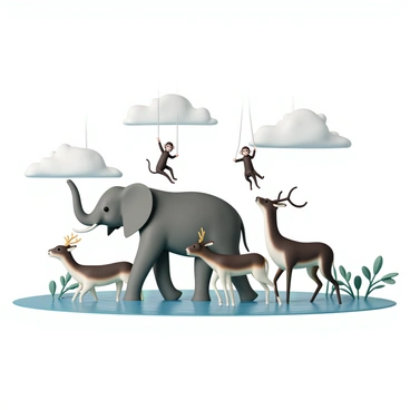 Wild animals moving to higher ground through floodwaters in a natural reserve