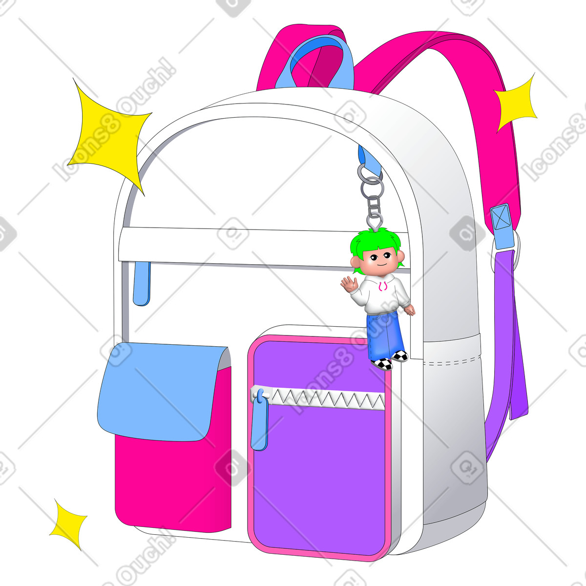 Zaino scolastico con ciondolo illustrazione in stile Pop scarica in PNG, SVG