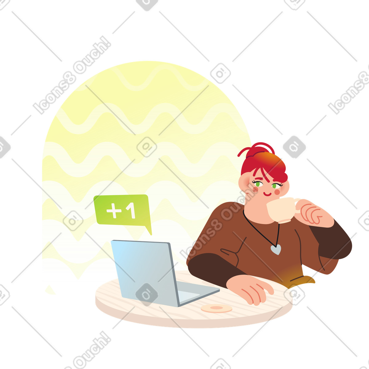 Woman working remotely on her laptop animated illustration in Fizzy style download in GIF, Lottie (JSON), AE