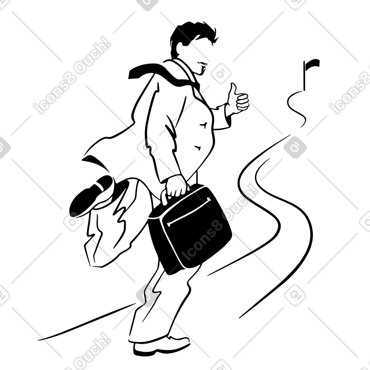 Personal growth illustration of a man running towards his goal, ambition clipart graphics