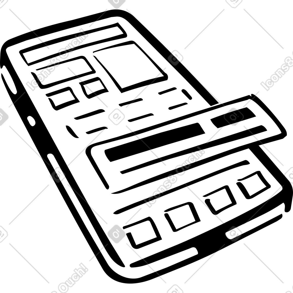 Mobile app development with layout on phone screen illustration in Line style download in PNG, SVG