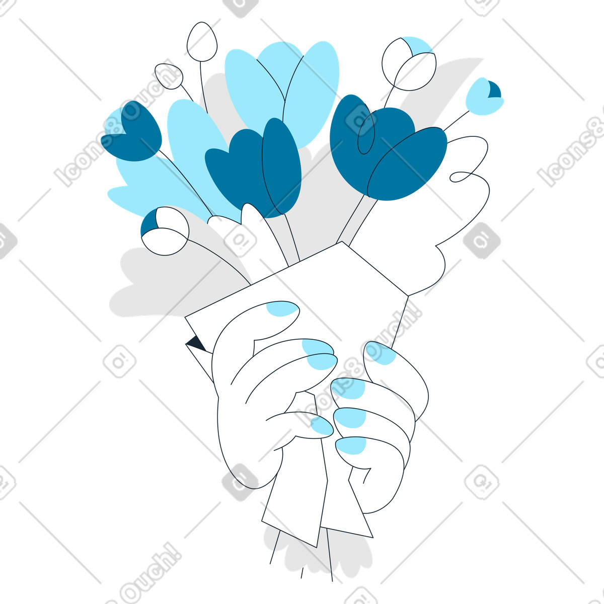Indigo スタイルの 手に花の束 のイラストをPNG、SVG形式でダウンロード