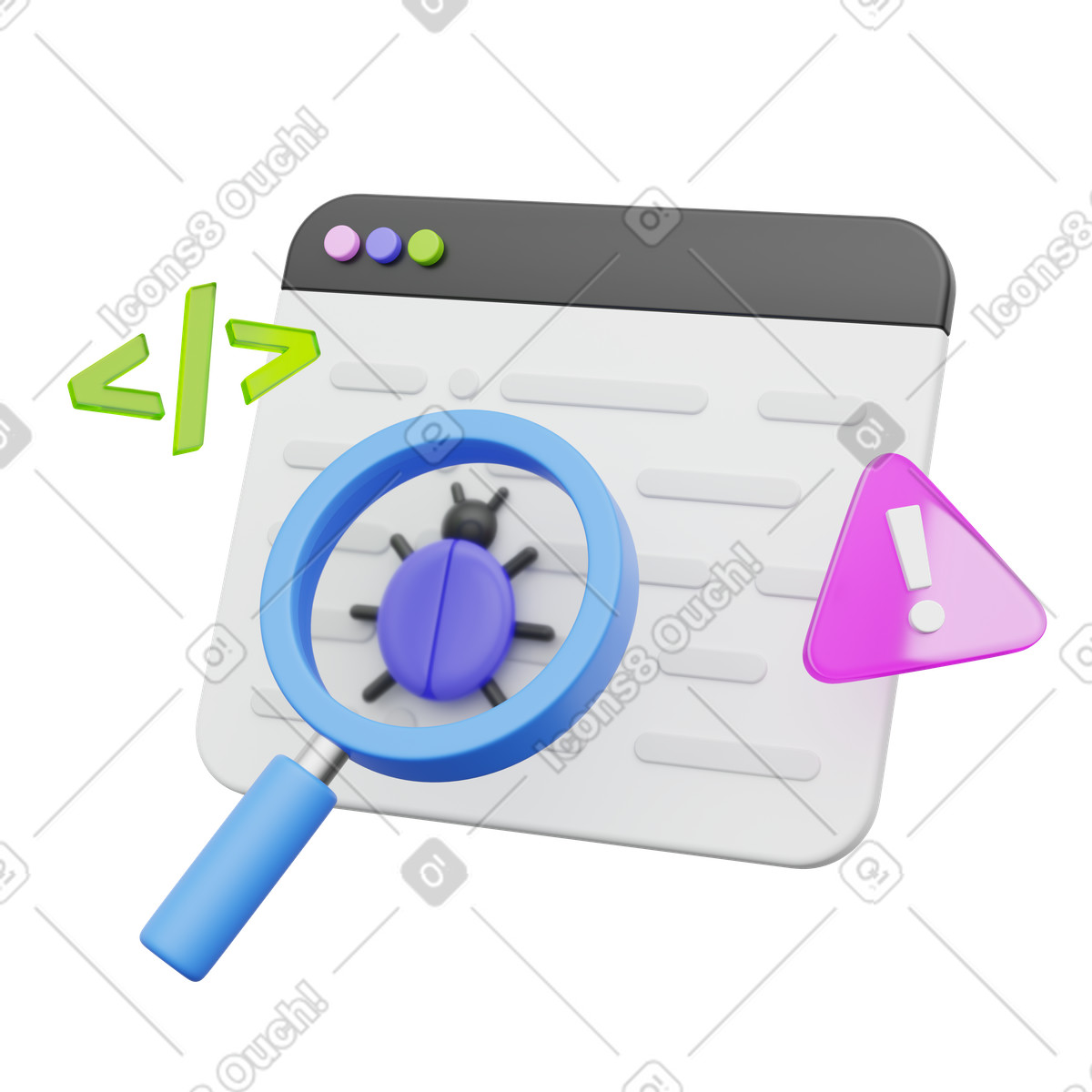 Code debugging, Error detection, Web development illustration in PNG, SVG