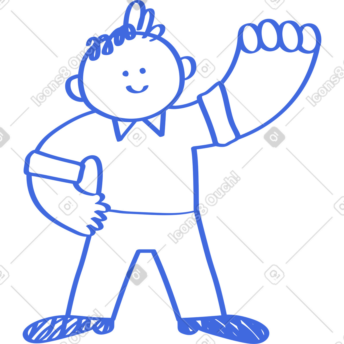 Ilustración Person smiling with raised hand gesture and confident legs en estilo Ballpoint Pen a descargar en PNG y SVG