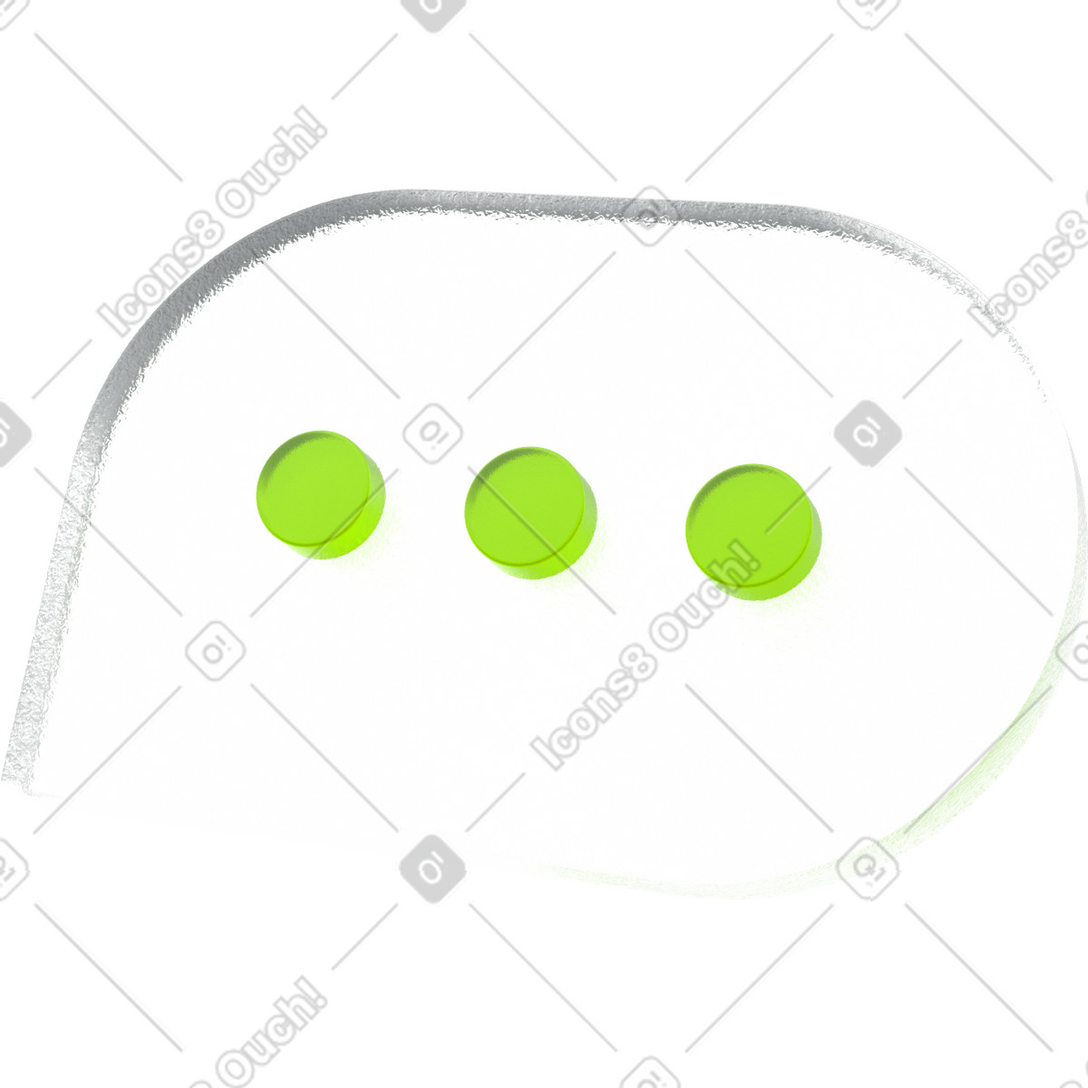 Glass speech bubble icon, message typing dots, transparent plastic chat symbol illustration in 3D Enterprise style download in PNG, SVG