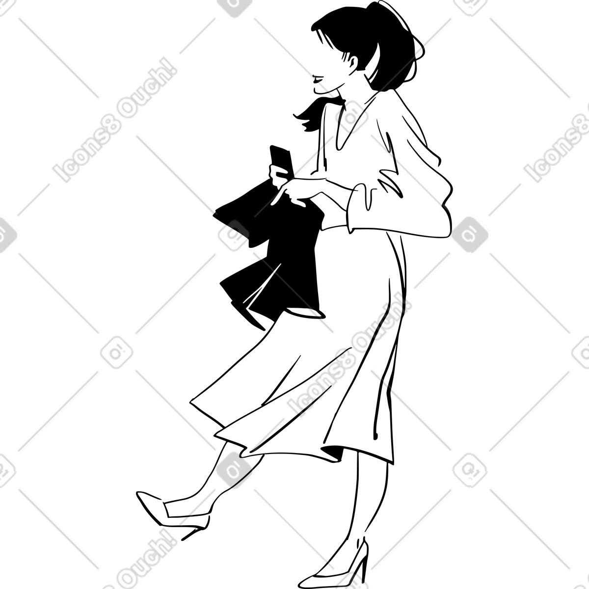 Illustration Jeune femme avec un smartphone dans le style Line à télécharger aux formats PNG, SVG