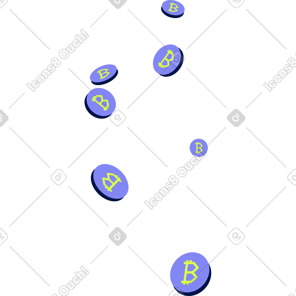 Fliegende bitcoin-münzen-Illustration im Glow-Stil als Download in PNG, SVG