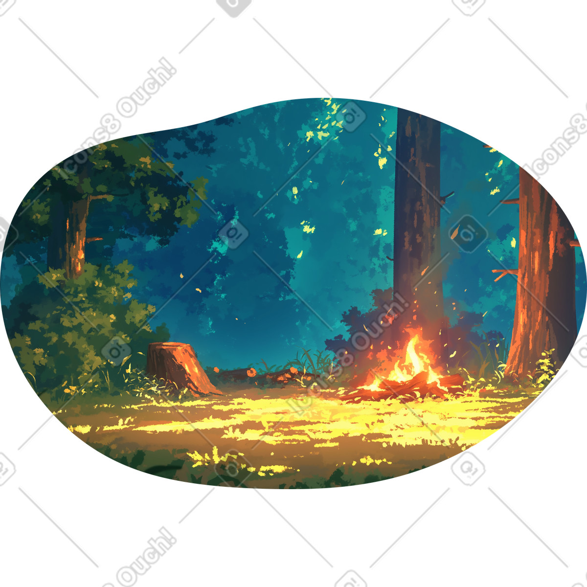 Forest with campfire background illustration in Scenes style download in PNG, SVG