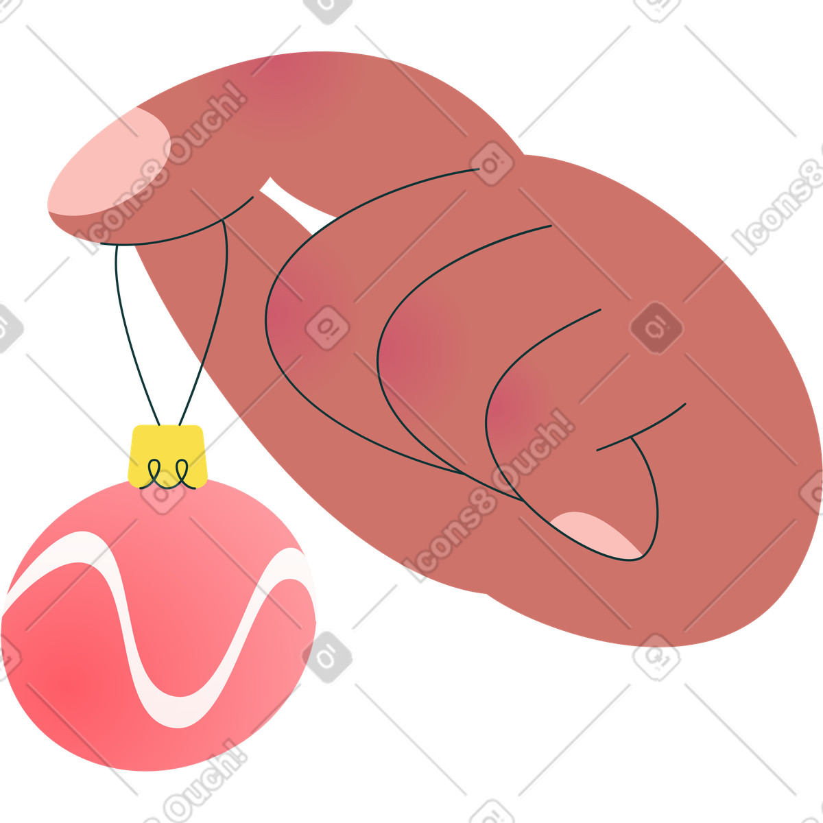Ilustração de Mão com um enfeite natal em no estilo Florid para baixar em PNG, SVG