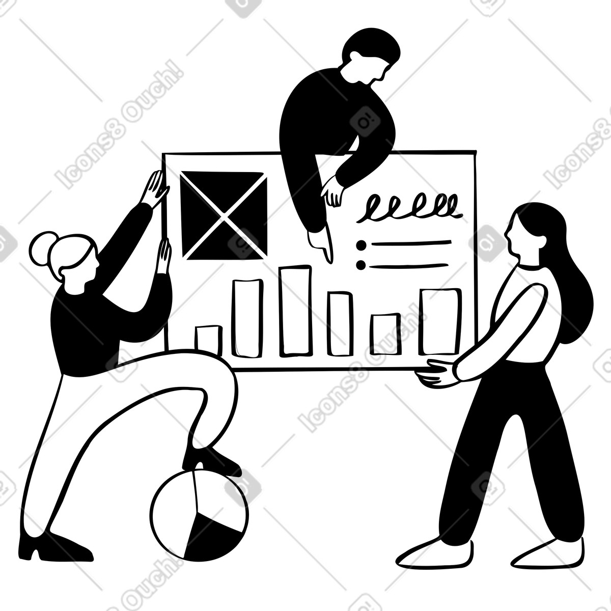 Illustration Collaboration avec l'équipe marketing et gestion de projet dans le style Journal à télécharger aux formats PNG, SVG