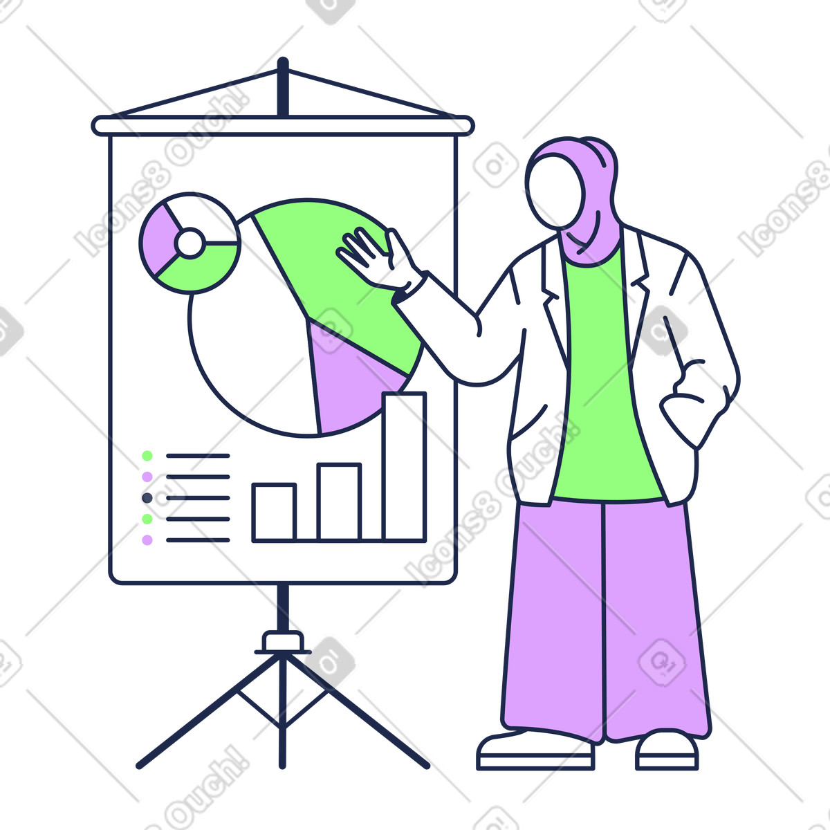 Sharing data insights on presentation board, Corporate strategy or KPI tracking illustration in Outline style download in PNG, SVG