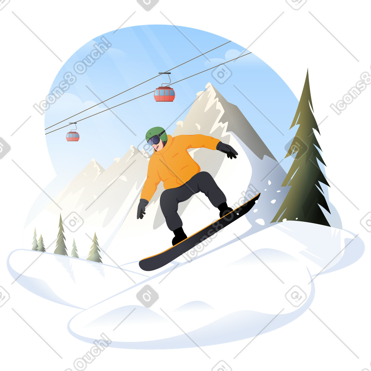 Snowboarder snowboarding in the mountains illustration Vivid style download PNG, SVG