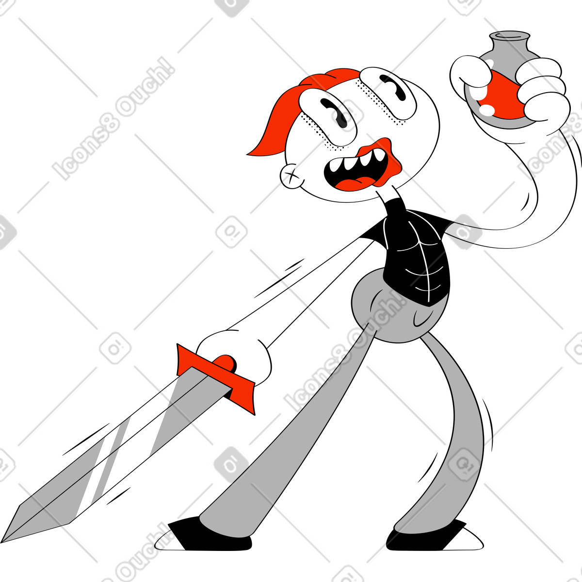 Ilustración Hombre con espada y botella en estilo Looney a descargar en PNG SVG