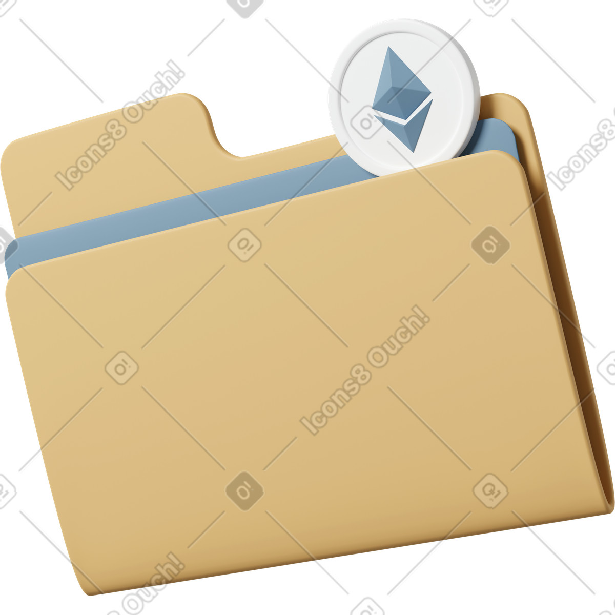 3D Casual life スタイルの Open folder holding ethereum token, blockchain document management のイラストをPNG、SVG形式でダウンロード