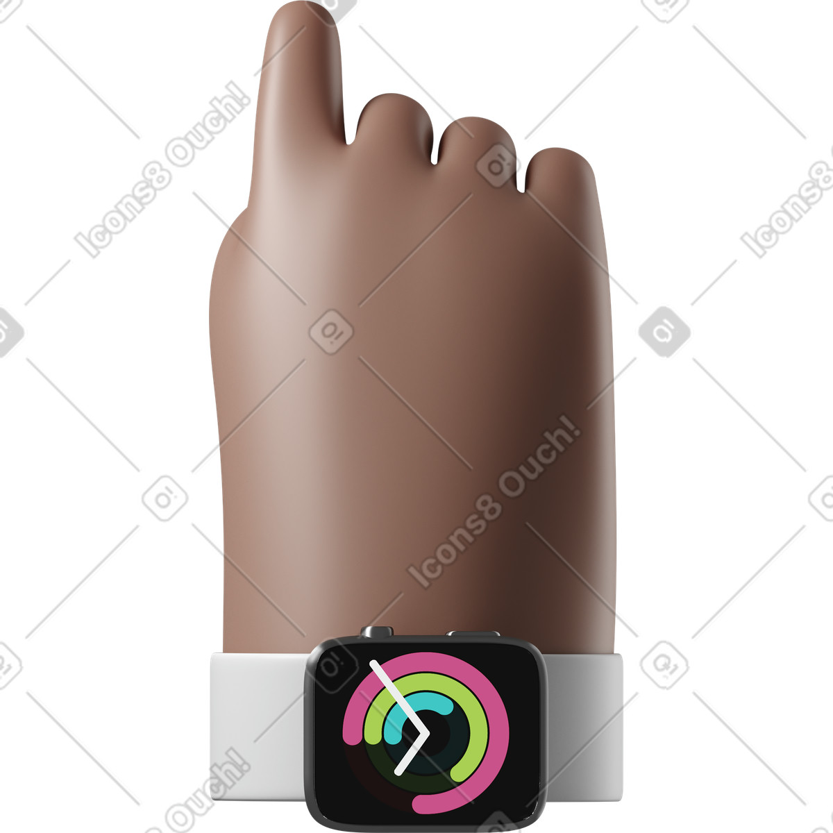 3D Hands Fun&Wild 스타일의 스마트워치가 켜져 있는 갈색 피부 손의 뒷모습 일러스트레이션 PNG, SVG 다운로드