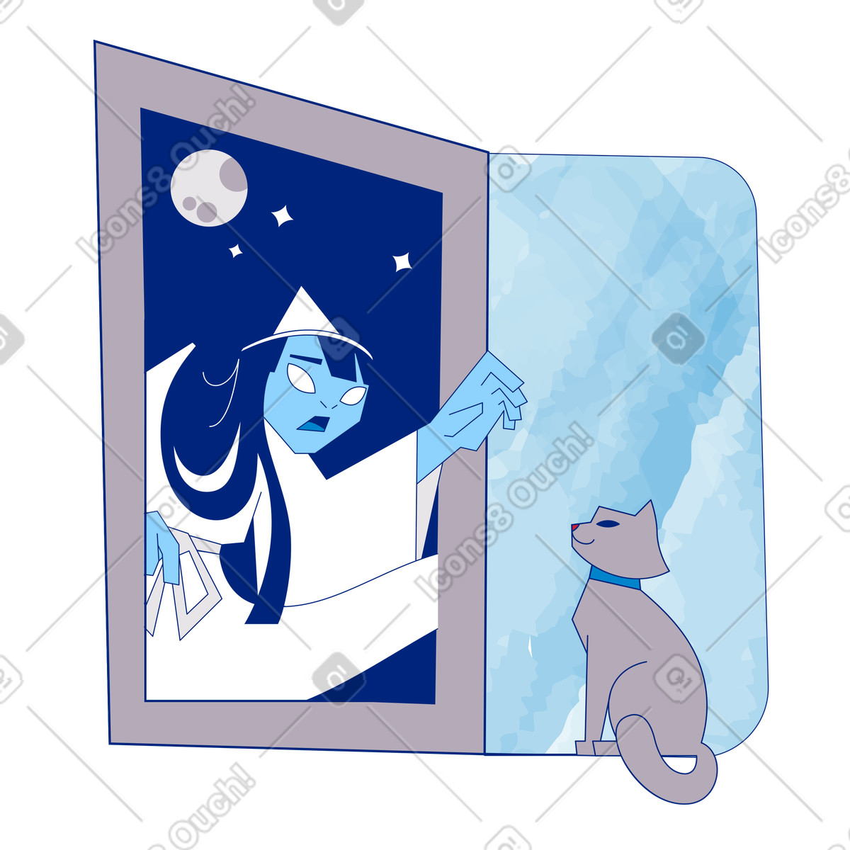 Can meeting a night guest ghost illustration in Neo-Sakura style download in PNG, SVG