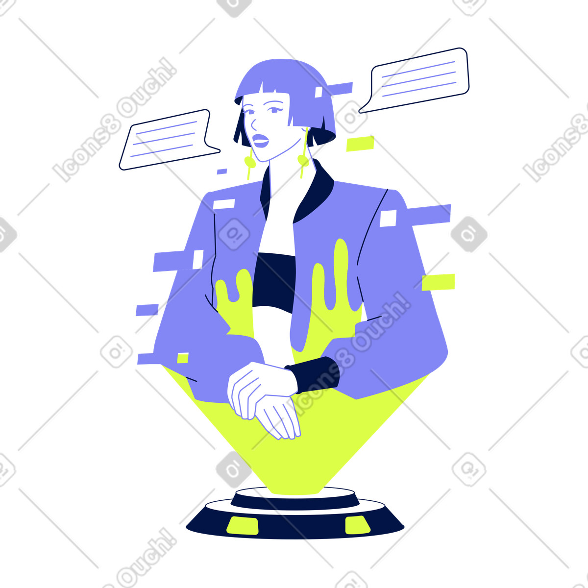 Virtual assistant hologram with chat bubbles, AI customer support illustration in PNG, SVG