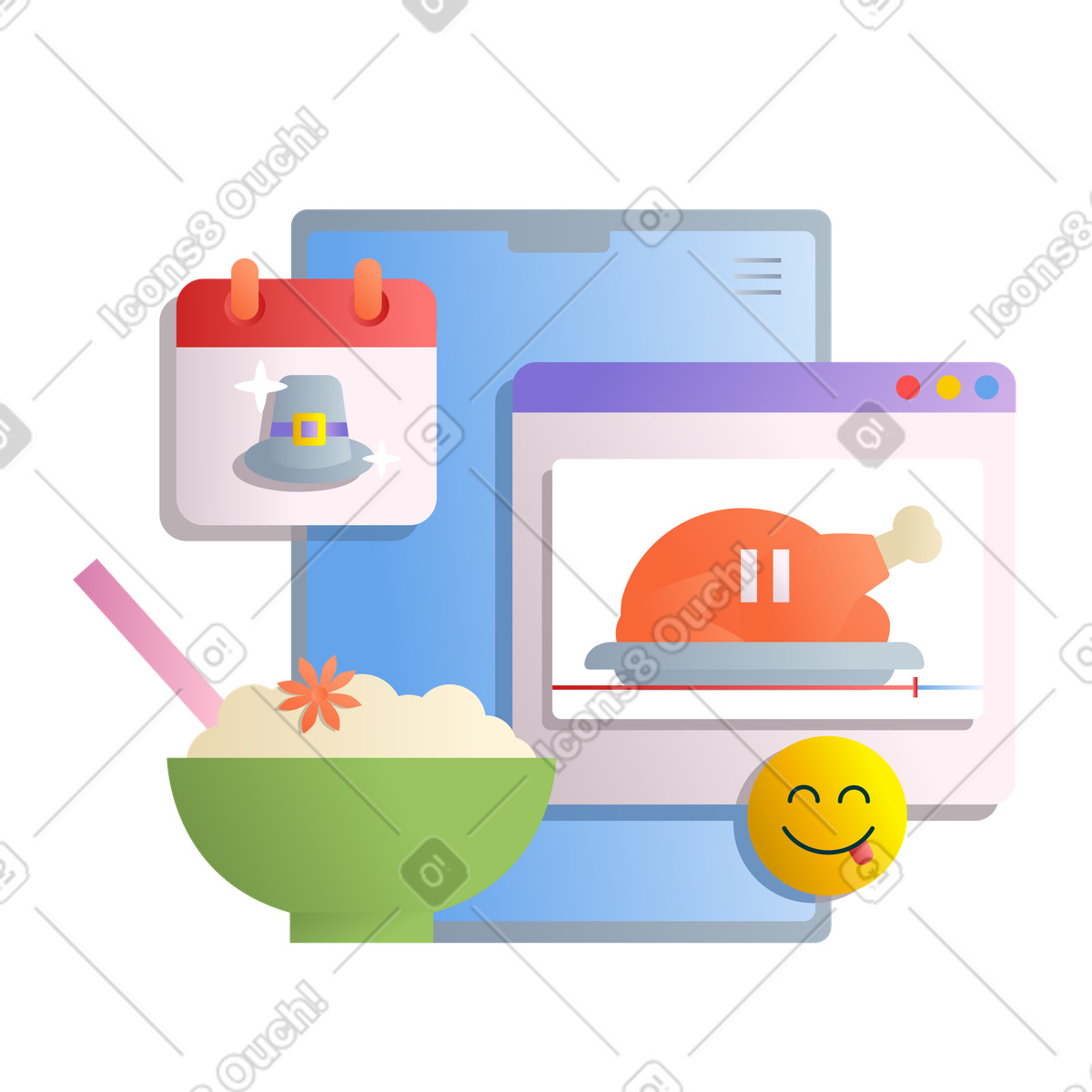 Cooking festive dinner on Thanksgiving day illustration culinary clipart images in PNG and SVG