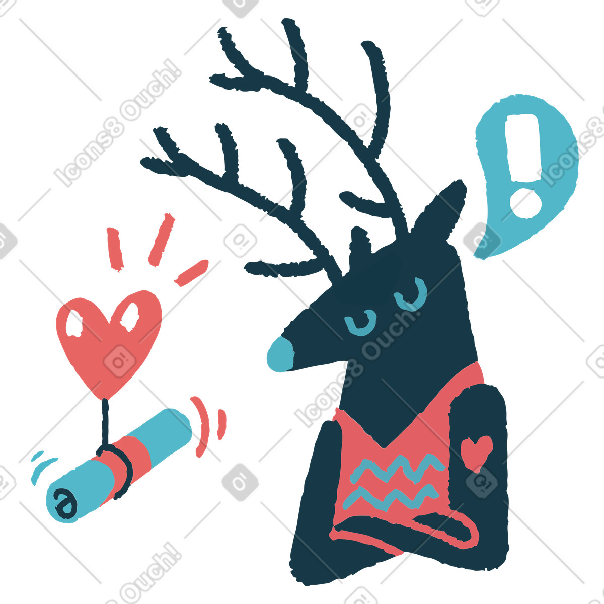 Flamenco スタイルの Deer receiving flying love note, Romantic message delivery のイラストをPNG、SVG形式でダウンロード