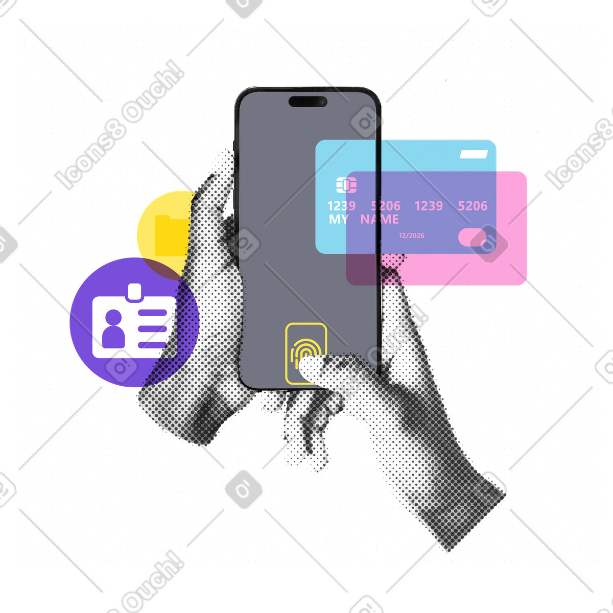 Fingerprint login and payment with Touch ID illustration in PNG, SVG