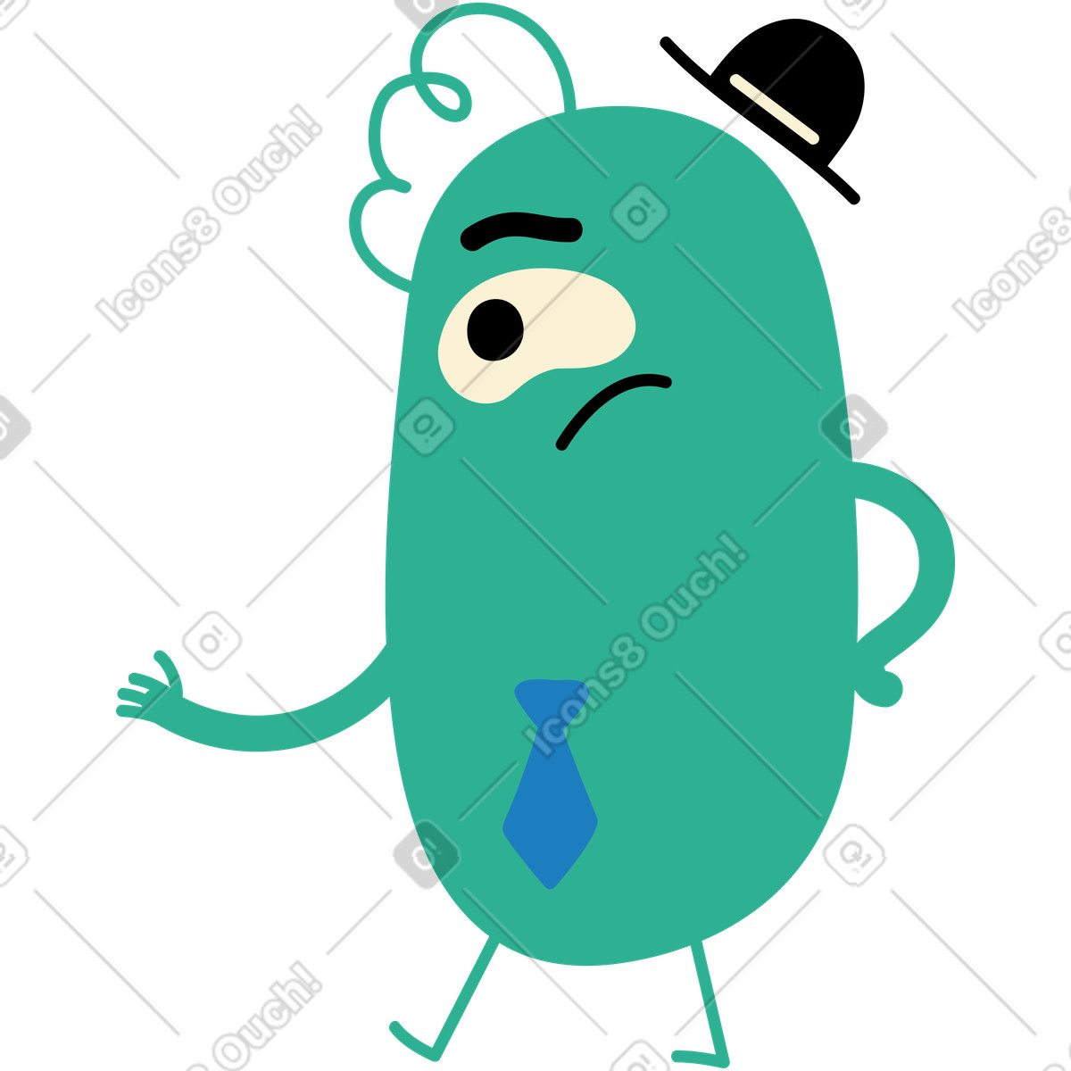 Ilustración Personaje verde en corbata estilo Jelly a descargar PNG y SVG