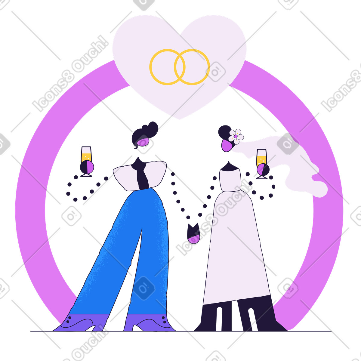 Junges paar heiratet und hält händchen-Illustration im Conifer-Stil als Download in PNG, SVG