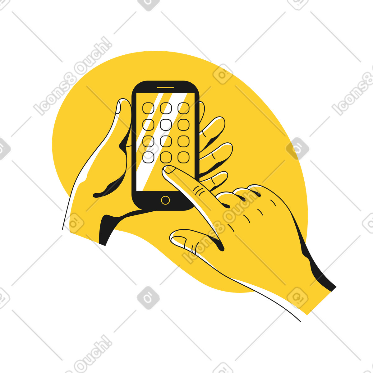 Hands-messaging auf dem mobiltelefon-Illustration im Taxi-Stil als Download in PNG, SVG
