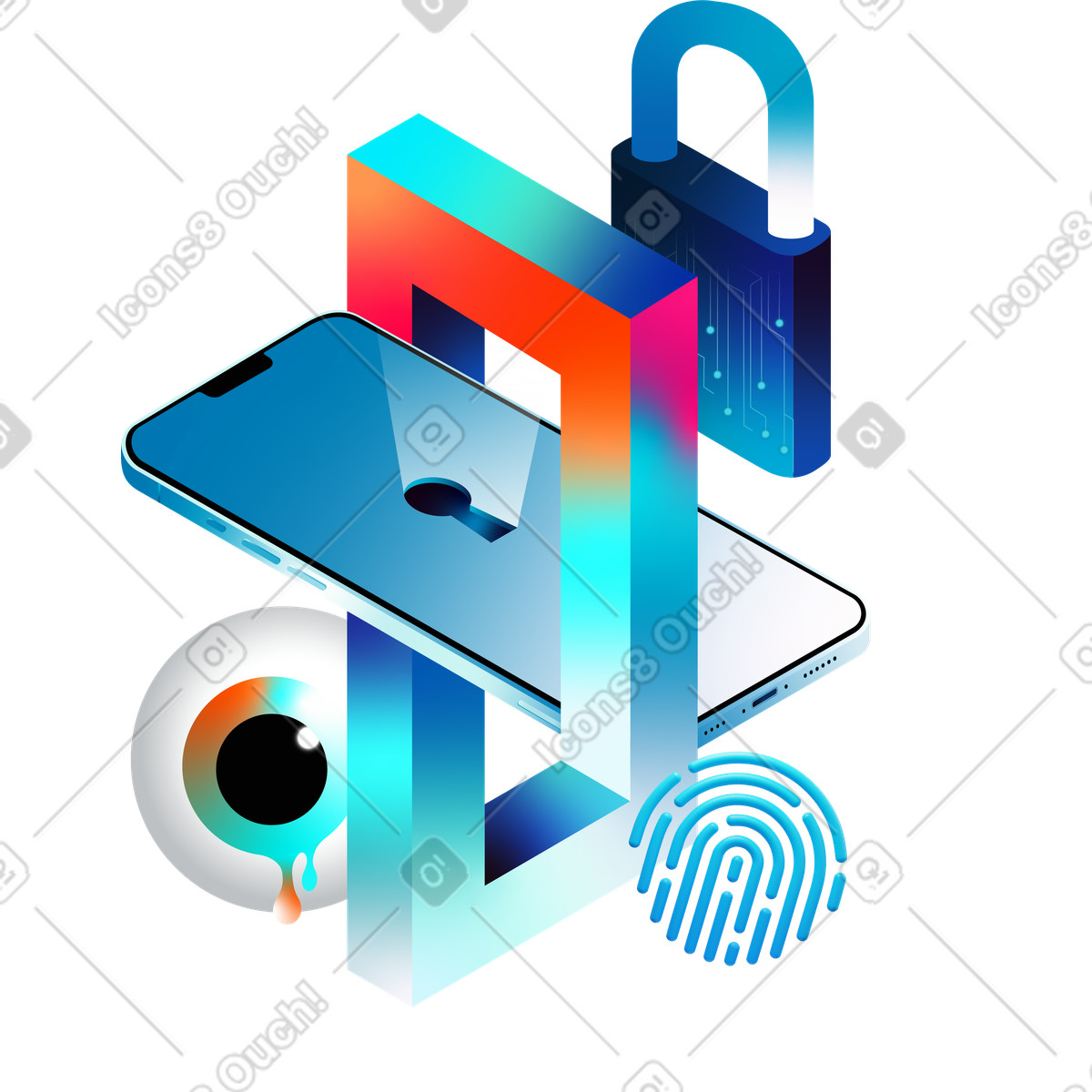 Cybersecurity and data protection, mobile device security illustration in PNG, SVG