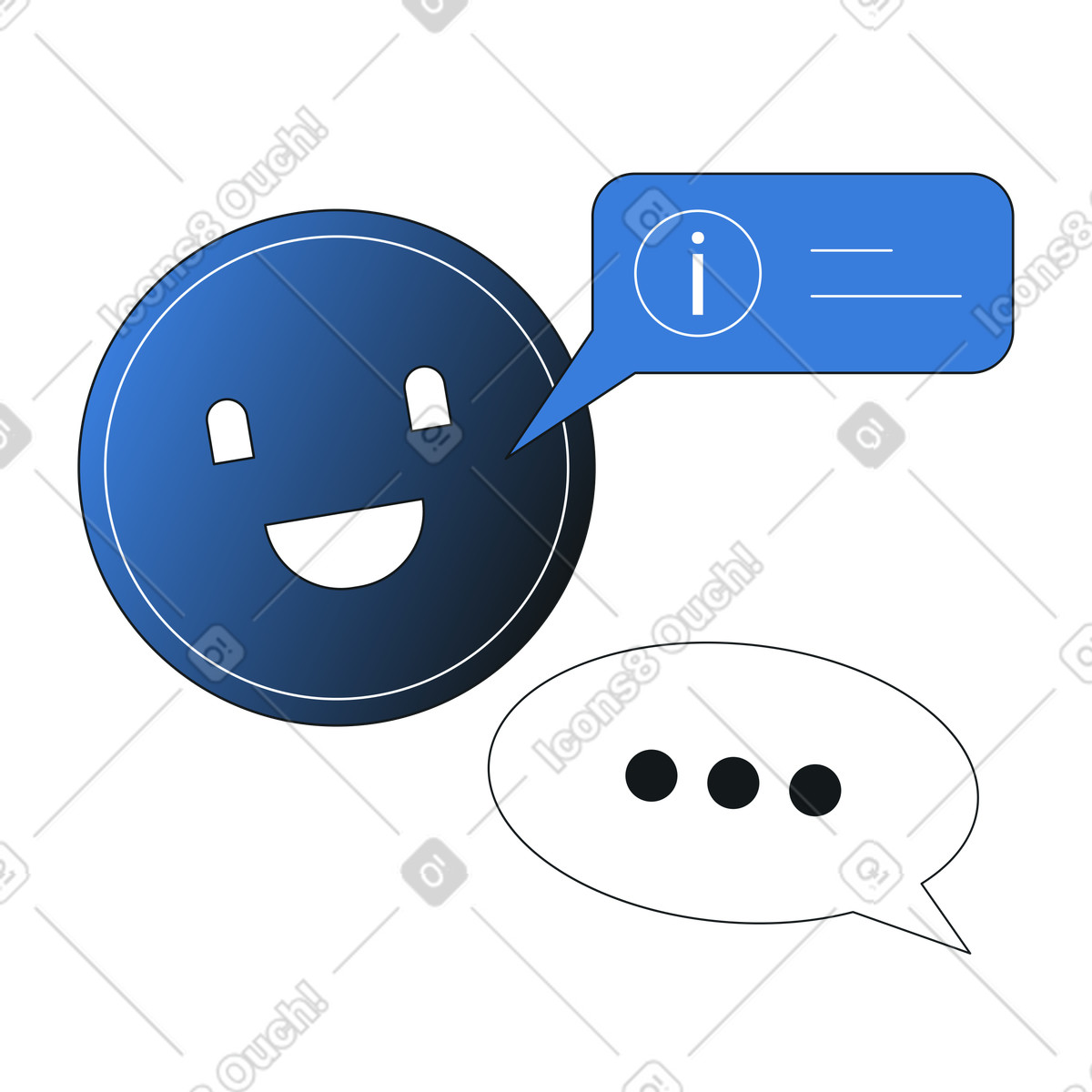 AI assistant helping with information, Automated FAQ and helpdesk illustration in Midnight style download in PNG, SVG